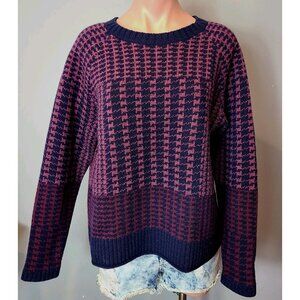 Pendleton Houndstooth Sweater Wool Women Size Small Heritage Old Money Navy Pink